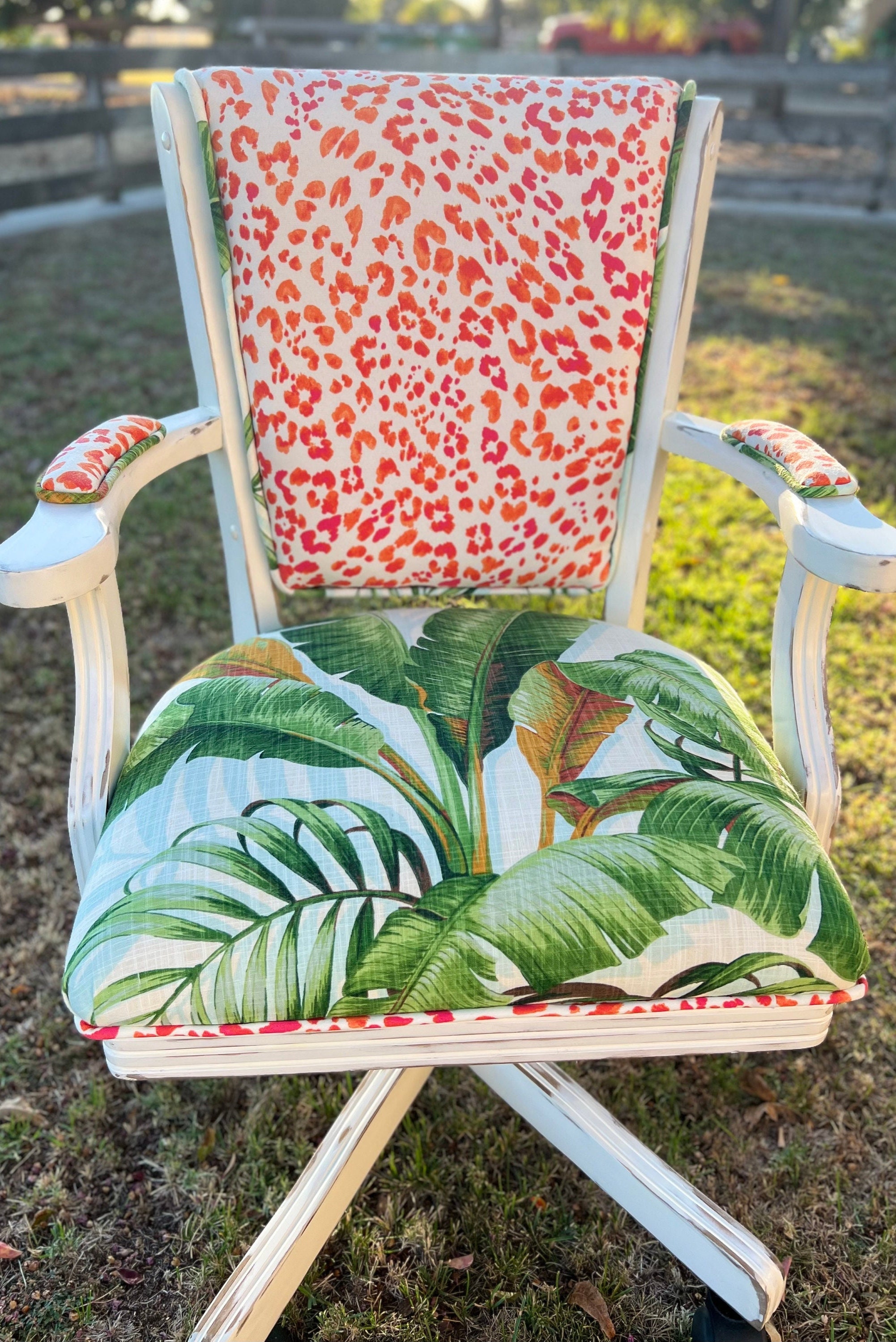 CUSTOMIZE YOUR CHAIR Vintage Wood Rolling Desk Chair W/arms, Swivels