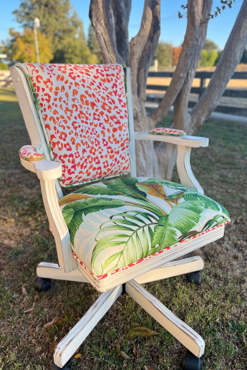 CUSTOMIZE YOUR CHAIR Vintage Wood Rolling Desk Chair W/arms, Swivels