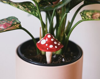Red Mushroom Plant Stake, Polymer Clay, Plant Decoration, Plant Lover Gift, Terrarium, Garden Decor, Yard Decoration, Assorted Sizes