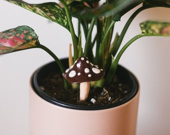 Chocolate Brown Mushroom Plant Stake, Polymer Clay, Plant Decoration, Plant Lover Gift, Terrarium, Garden Decor, Assorted Sizes