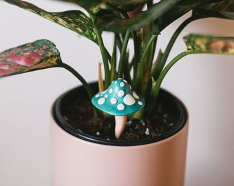 Ocean Glitter Mushroom Plant Stake, Polymer Clay, Plant Decoration, Plant Lover Gift, Terrarium, Garden Decor, Assorted Sizes