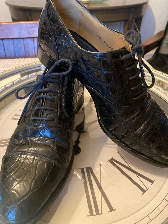 Mens Aligator shoes/ Hand Made Italian shoes/ Bla… - image 2
