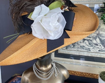 Vintage 20’s Wide Brim Straw Hat/Vintage Gatsby Garden Party Hat