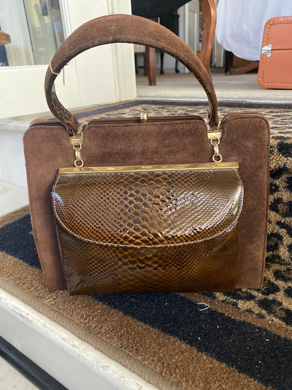 60sVintage suede and embossed leather Handbag