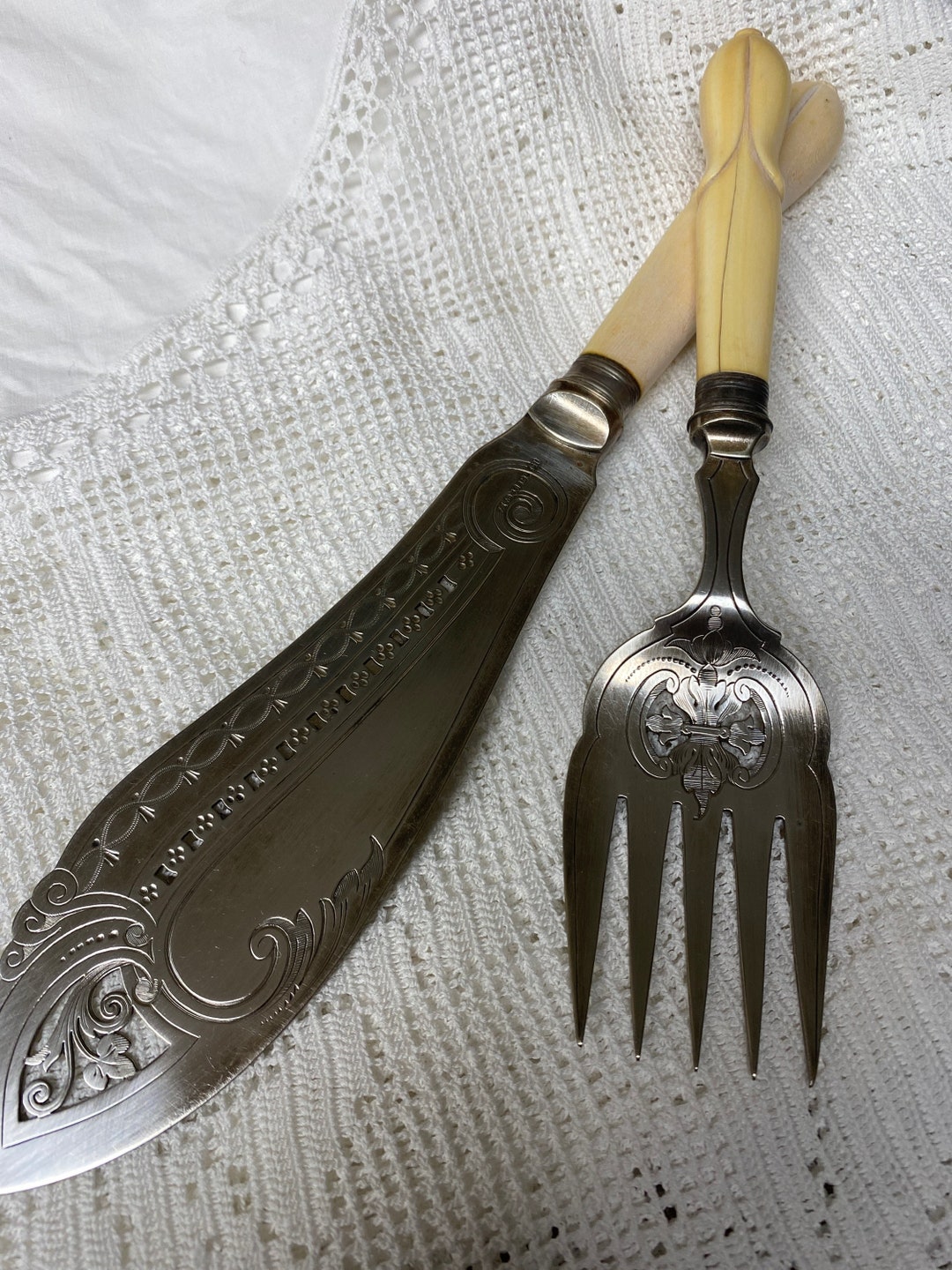 Antique Fish Fork and Knife Server/ Hallmarked Etsy