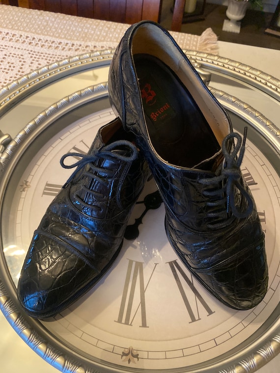 Mens Aligator shoes/ Hand Made Italian shoes/ Blac