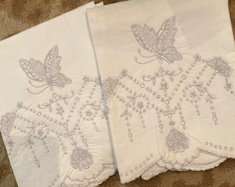 Vintage Cutwork Embroidered pillow case pair