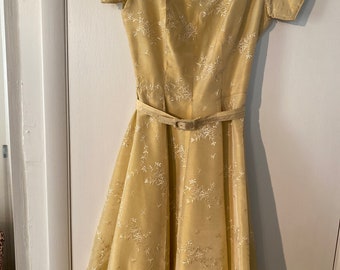 50s  Taffeta Party Dress/ Yellow vintage party dress