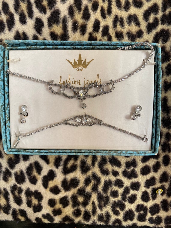 50s silver Paste parure / necklace bracelet earrin