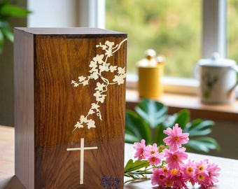 Wooden Cross Urn Box for Ashes, Personalized Memorial Keepsake, Handcrafted Cremation Urn, Religious Funeral Gift, Cemetery Box Memorial urn