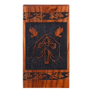 Premium Handcrafted Rosewood Engraved Urn Box – Premium Wooden Cremation Urn for Human Ashes – Memorial Keepsake with Cross Sign