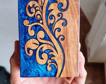 Beautiful Wooden Handcrafted Rosewood URN Box for Human Ashes of Adult Male Female With Beautiful Resin Design for Cremation, Burial Ashes.