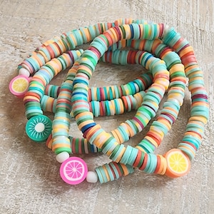 Heishi Bead Bracelet: Colorful Fruit Charm Stackable Jewelry