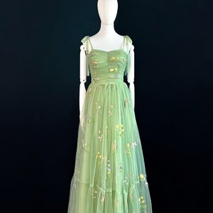 Ditsy Floral Ethereal Light Green Tulle Gown