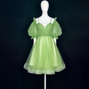 Made-To-Measure Fairytale Green Tulle Mini Dress With Removable Sleeves image 1