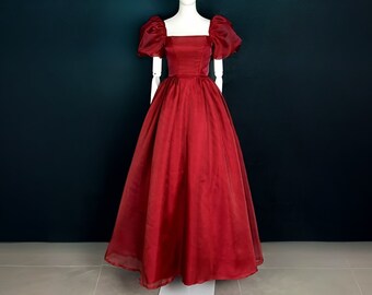 Made-To-Measure 1950s Elegant Puff Sleeves Wine Red Evening Gown, Burgundy Red Prom Gown