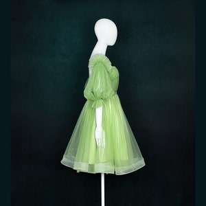 Made-To-Measure Fairytale Green Tulle Mini Dress With Removable Sleeves image 5