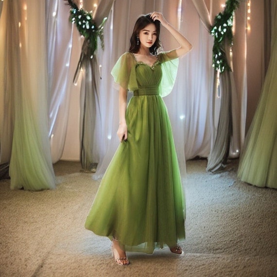 green tulle dress