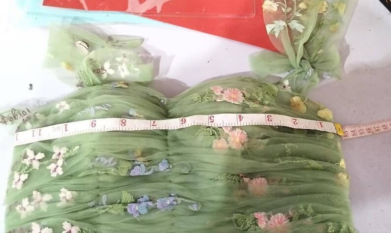 Handmade Ditsy Floral Light Green Tulle Gown, High-Quality Guaranteed zdjęcie 10