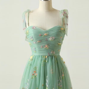 Handmade Ditsy Floral Light Green Tulle Gown, High-Quality Guaranteed zdjęcie 6