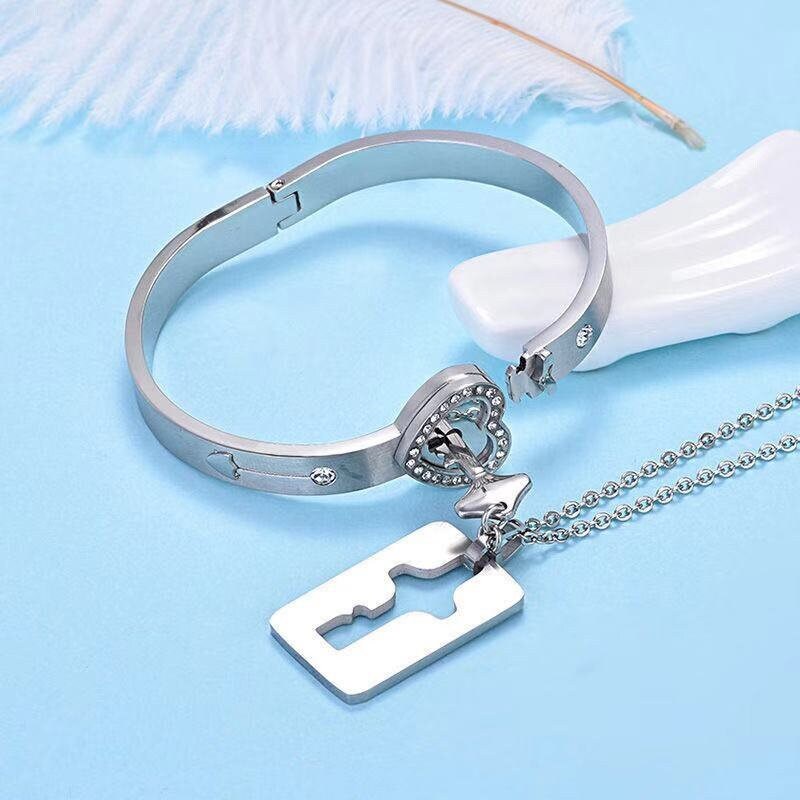 Heart Lock Bracelet Key Necklace For Couple 21.00  heart-lock-bracelet-key-necklace-for-couple/