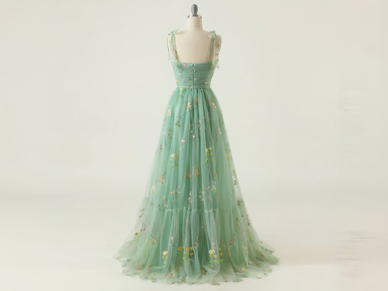 Handmade Ditsy Floral Light Green Tulle Gown, High-Quality Guaranteed zdjęcie 7