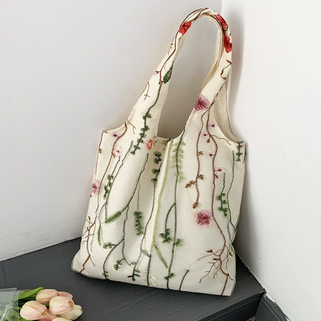 Logo-Triangle Floral-Embossed Tote Bag main image 1