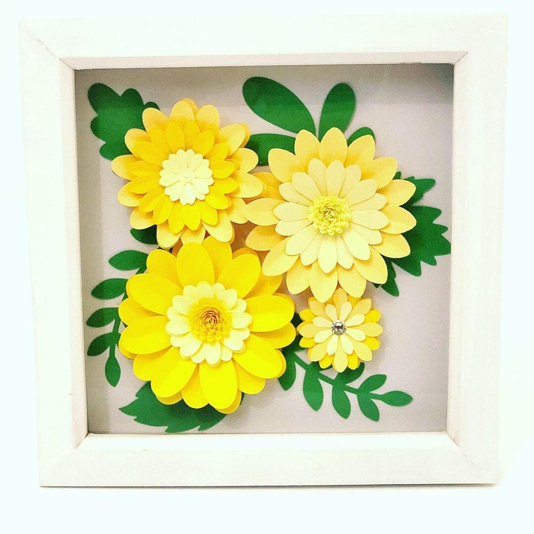 Yellow Paper Flower Frame With Leaves, Wall Decoration, Nursery Decor ...