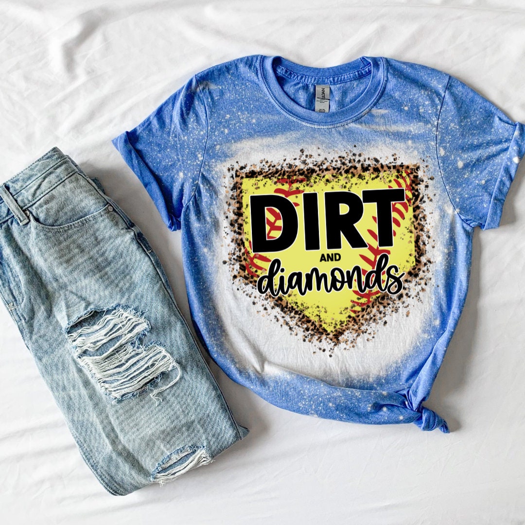 Dirt and Diamonds Softball Baseball T-Shirts Softball Season Bleached Sublimated T-Shirt Unisex