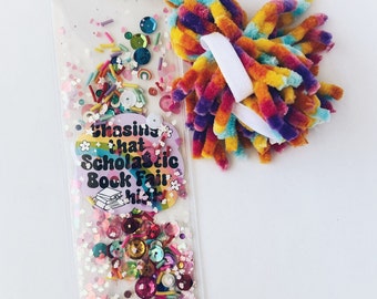 Chasing that Scholastic Book Fair High Glitter Shaker Bookmark - Glitter Bookmark - Confetti Bookmark