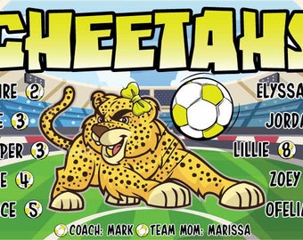 CHEETAHS Soccer Team Banner - Customize With Your Players and Coach Names - Add Mini Banners! League Sports Sign Boys Girls