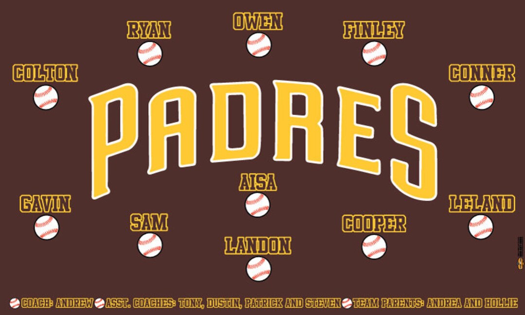 PADRES 1 Little League Baseball Team Banner Customize With Your Players and Coach Names Add Mini