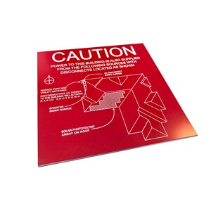 Pancarte d'énergie solaire, carte solaire personnalisée, plaque gravée au laser, fond rouge, lettrage blanc, 6 x 6 pouces, conformité au feu