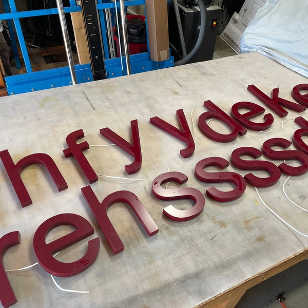 Vintage Dark Red Plastic Letters - Your Choice - Electric Lit Channel Salvaged Signage Reclaimed Repurposed Letters Signs Wall Art