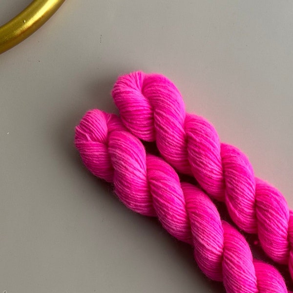 Limited Edition Neon Hot Pink | HMYC Hand Dyed Egret 100% Fine Organic Merino Wool Fingering Weight Sock Yarn Mini Skeins