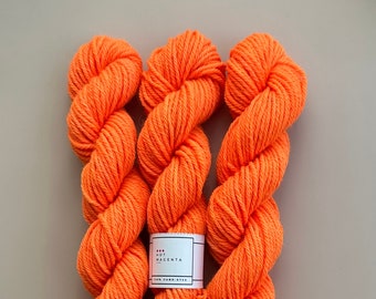 Fluorescent Neon Orange | HMYC Hand Dyed Marshmallow - 100% Superwash Merino Wool Worsted Weight Yarn | Full and Mini Skeins