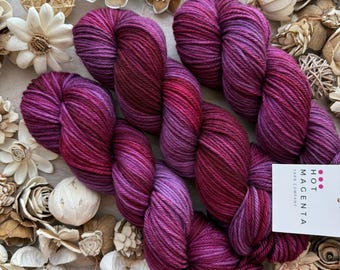 Hand Dyed Worsted Merino Wool Yarn • Magenta Wine