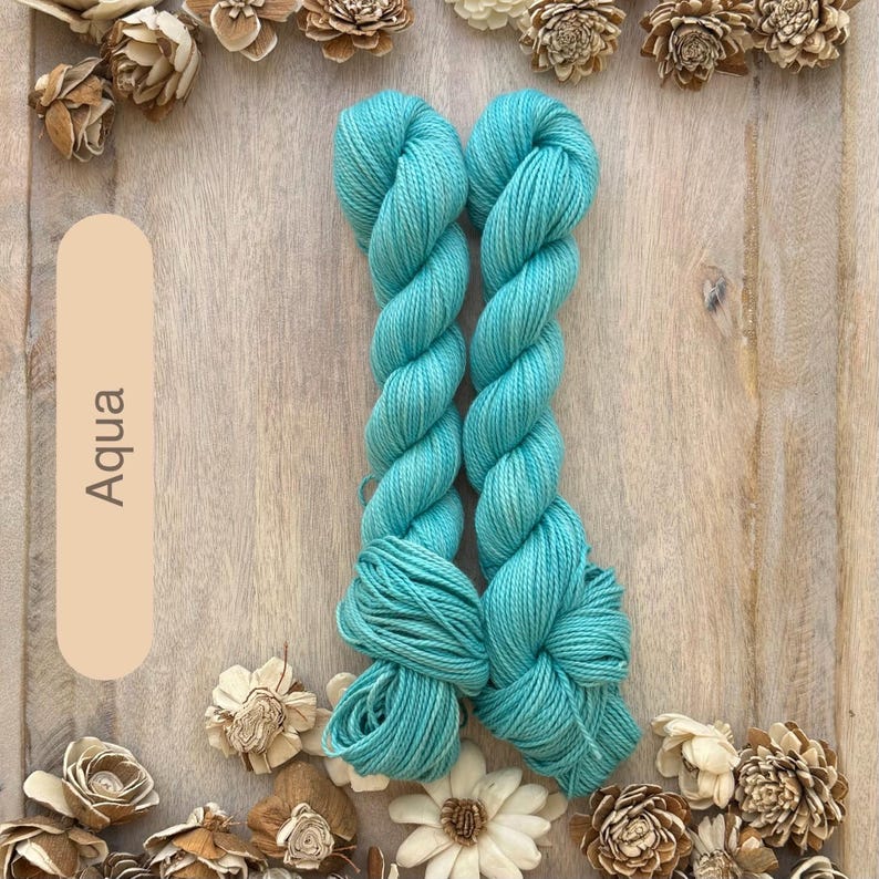 Fil de coton Pima DK biologique teint à la main • Coloris uniques Aqua