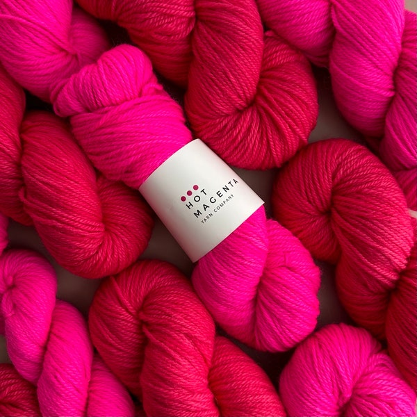 Limited Edition HMYC Worsted | Hand Dyed Classic Wool - Non-Superwash 100% Wool Yarn | Fluorescent Neon Magenta and Hot Fuchsia