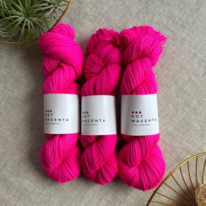 Limited Edition Neon Hot Fuchsia | HMYC Hand Dyed Marshmallow - 100% Superwash Merino Wool Worsted Weight Yarn | Full and Mini Skeins