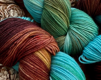 Hand Dyed Merino Wool Fingering / Sock Yarn • Aged Mineral Bloom