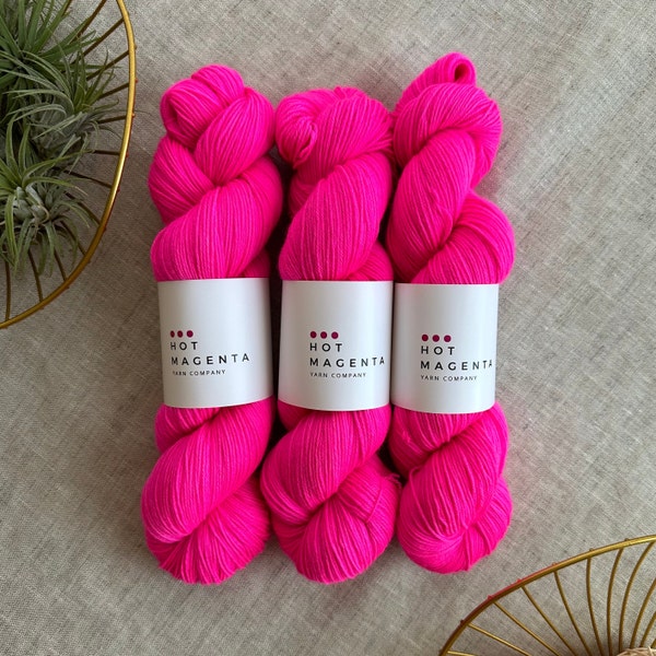 Limited Edition Neon Hot Fuchsia | HMYC Egg Shell Seperwash Merino Wool & Recycled Nylon Sock / Fingering Weight Hand Dyed Yarn