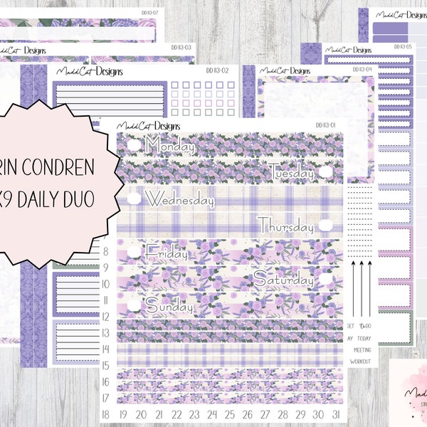 7x9 Daily Duo Weekly Sticker Kit for Erin Condren Planner, Kit 113 "Lavender Spring"