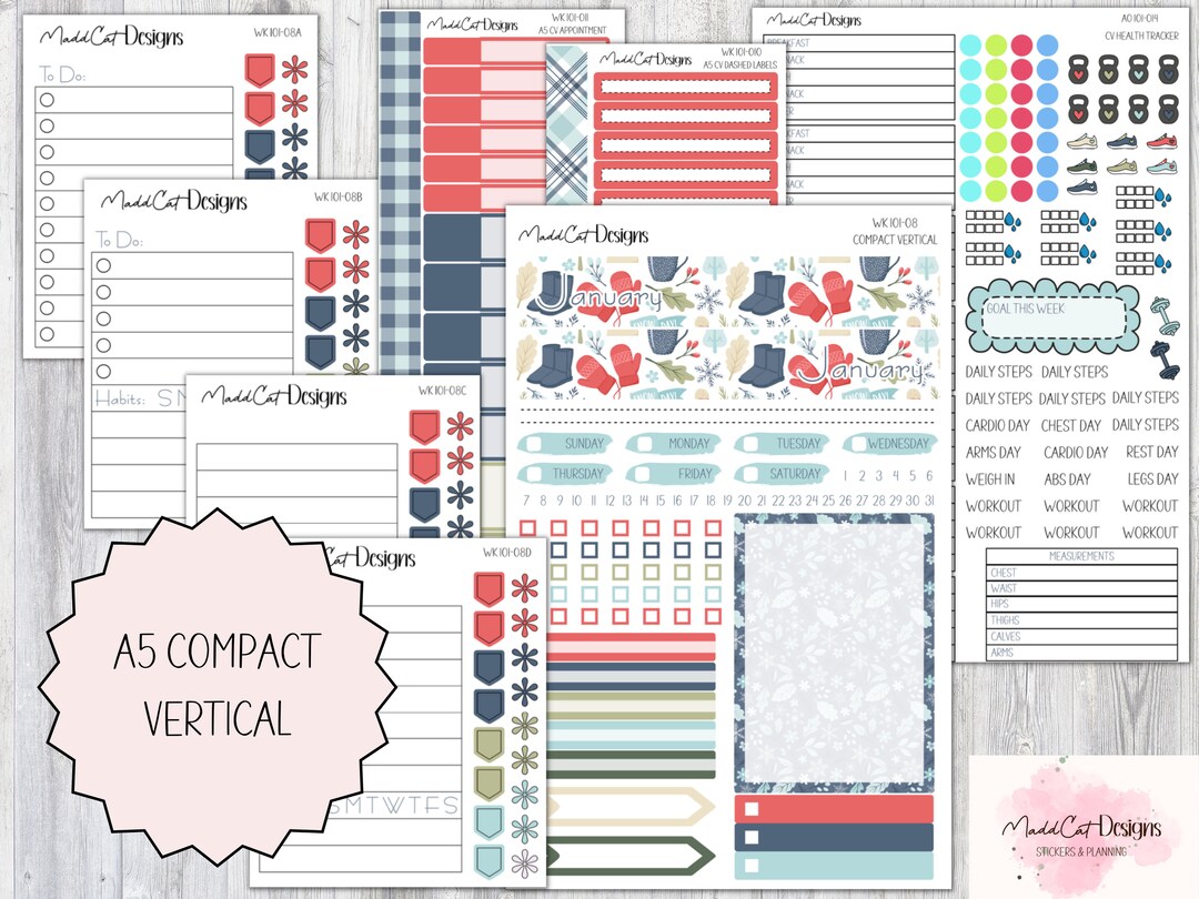 Kit 101 A5 Compact Vertical Weekly Stickers snow Day - Etsy