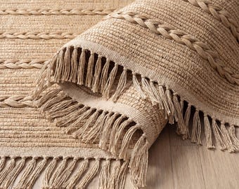 Handwoven Jute Rug, Brown Flatweave, Non-Slip Boho Runner