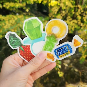 Candy Sticker Pack of 4 - Jolly Rancher, Sour Key, Strawberry hard candy, Ring pop