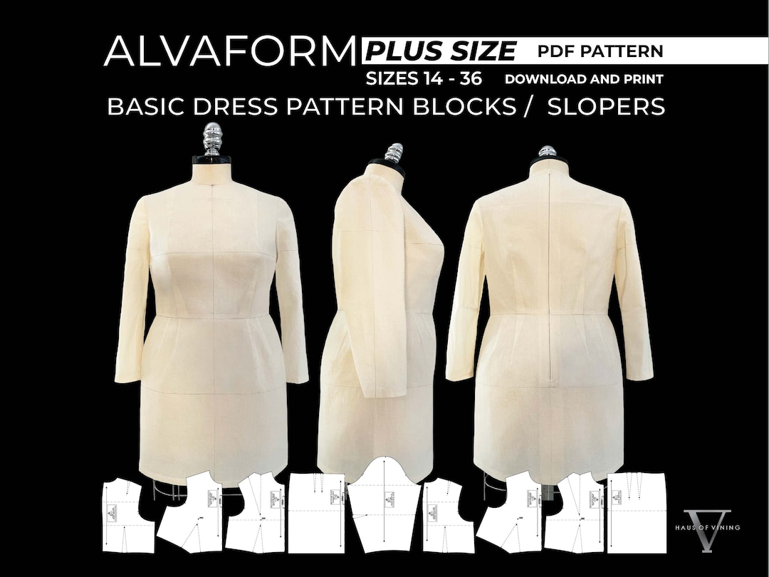 Alvaform PLUS SIZE sizes 1436 Basic Dress Pattern Blocks / Slopers PDF Download Etsy