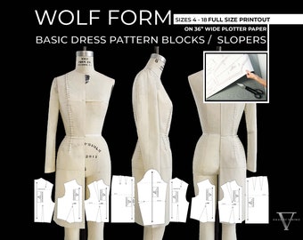 Forme de loup (tailles 4-18) Patron de robe basique blocs/pantalons (IMPRESSION PLEINE TAILLE)