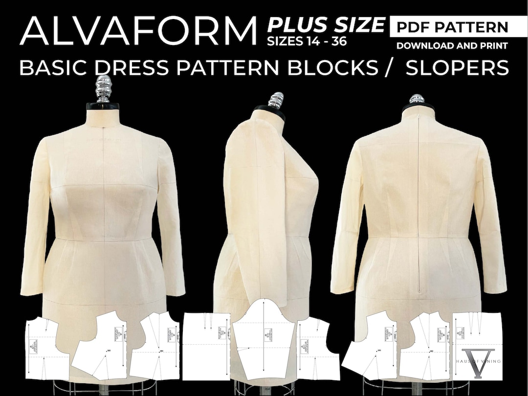 Alvaform PLUS SIZE sizes 1436 Basic Dress Pattern Blocks / Slopers PDF Download Etsy