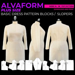 AlvaForm PLUS SIZE (Sizes 14-36) Basic Dress Pattern Blocks / Slopers (PDF Download)